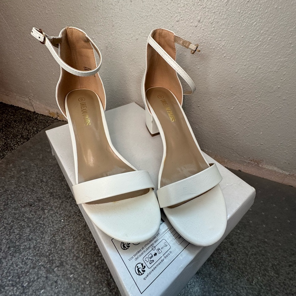Elegant White Block Heel Sandals